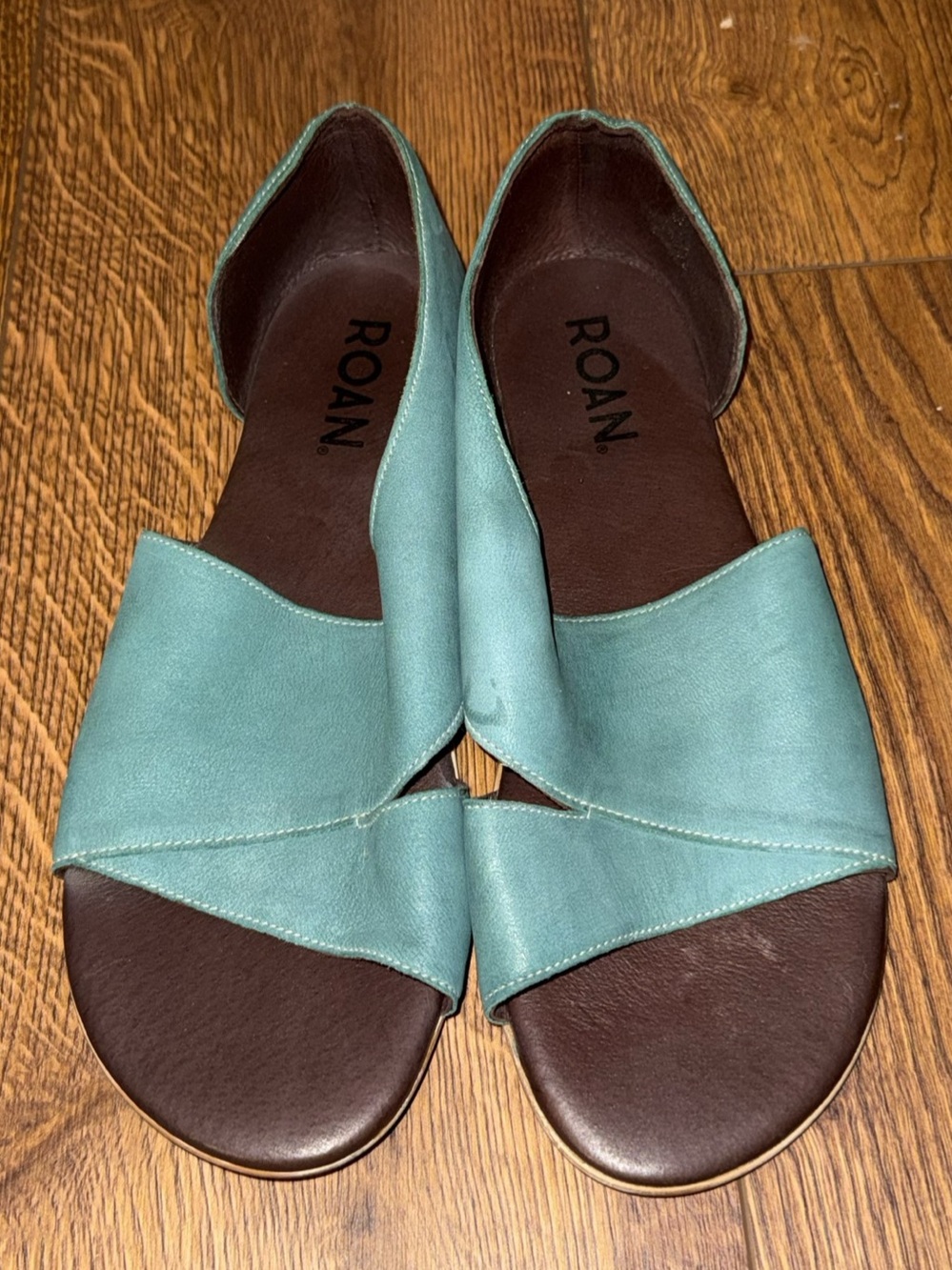 Roan Turqoise Slide Sandals Green & Brown